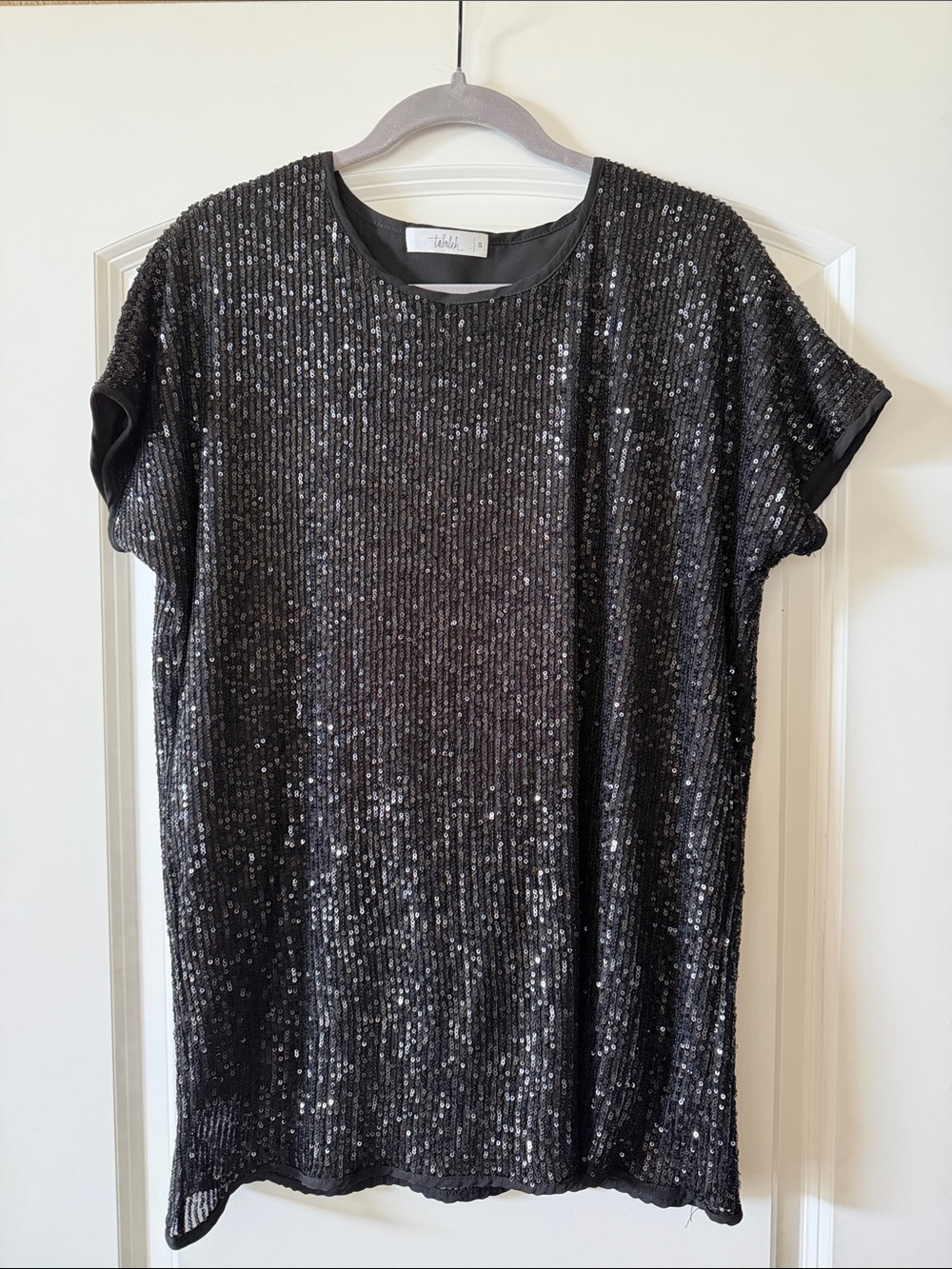 TALULAH Black Sequin Short Sleeve Tunic Top